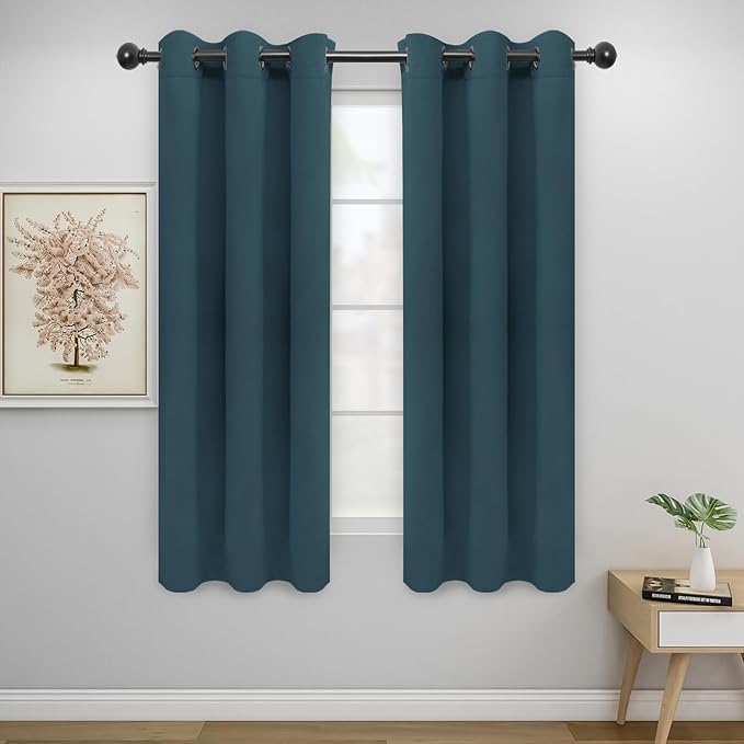 Easy-Going Blackout Curtains for Bedroom, Solid Thermal Insulated Grommet and Noise Reduction Window Drapes, Room Darkening Curtains for Living Room, 2 Panels (34x63 in, Bluestone)