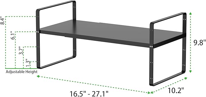 Expandable Cabinet Storage Shelf, Stackable Organizer Rack for Kitchen Bathroom Pantry Spice Cupboard Countertop Home Office Desk, Heavy Duty, Black Large 1 PACK, 10.2 Inch Depth