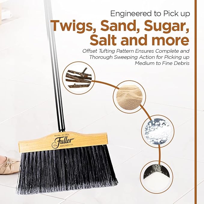 12” Upright Broom with 2 Piece Black Steel Threaded Handle