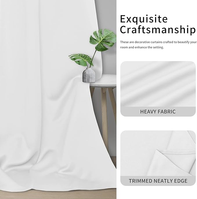 Easy-Going Blackout Curtains for Bedroom, Solid Thermal Insulated Grommet and Noise Reduction Window Drapes, Room Darkening Curtains for Living Room, 2 Panels(42x63 in, White)