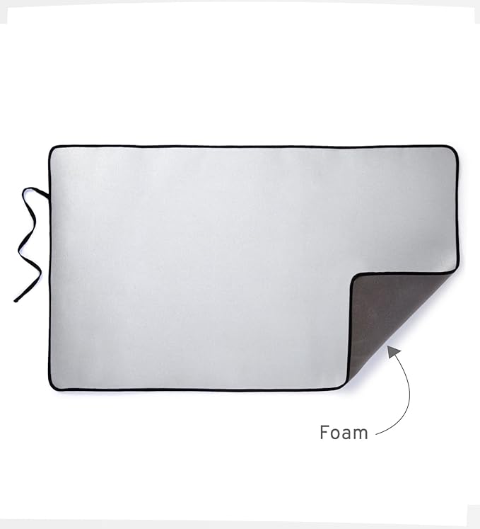 Encasa XO Ironing Mat/Pad - Metallic Silver (Large 48"x28") with 5mm Foam Padding & Silicone Iron Rest for Steam Pressing on Tabletop or Bed - Heat Reflective, Portable, Quilting