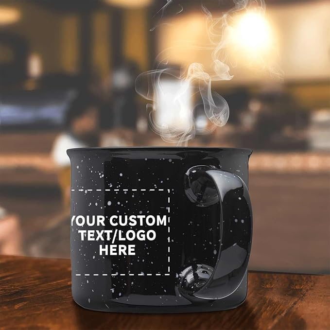 DISCOUNT PROMOS Custom Ceramic Campfire Coffee Mugs 13 oz. Set of 50, Personalized Bulk Pack - Perfect for Tea, Espresso, Cappuccino, Hot Cocoa - Black