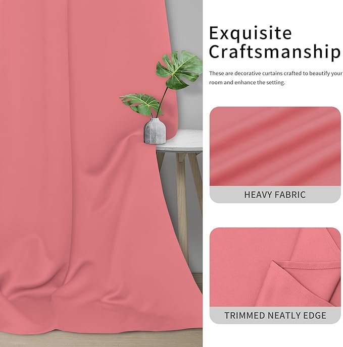 Easy-Going Blackout Curtains for Bedroom, Solid Thermal Insulated Grommet and Noise Reduction Window Drapes, Room Darkening Curtains for Living Room, 2 Panels(42x63 in, Pink)