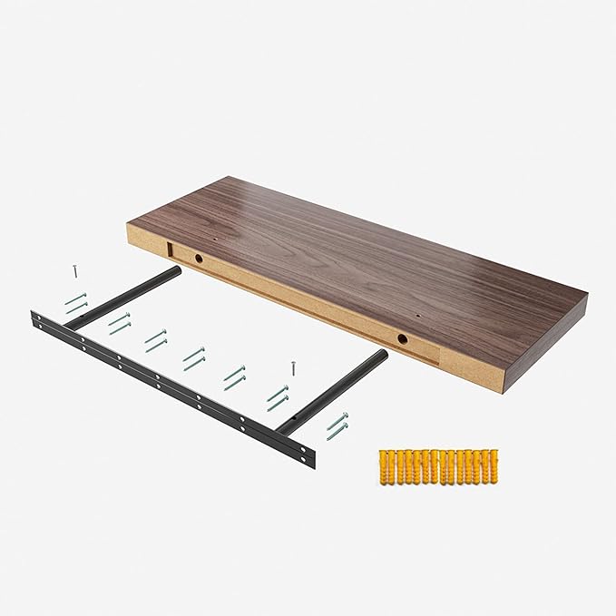 Floating Shelf, Set of 2 Wall Shelf, 36 in W x 12.75 in D x 2 in H Wooden Floating Wall Shelf with Invisible Brackets for Living Room/Bedroom/Bathroom/Kitchen Storage and Decor, Walnut