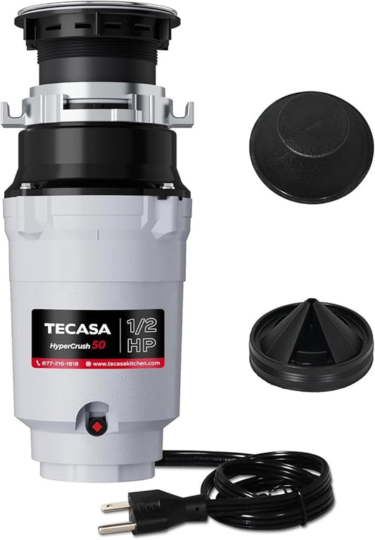 Garbage Disposal, TECASA 1/2 HP Pro Food Waste Coutinuous Feed, Garbage Disposals with Stopper Power Cord, Stainless Steel Grinding System for Kitchen Sink - HyperCrush 50 PRO