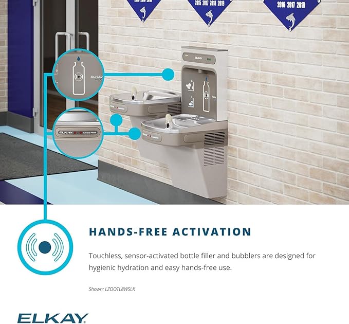 Elkay LZO8WS EZH2O Refrigerated Single Drinking Fountain with Bottle Filling Station and Hands Free Activation - Stainless Steel