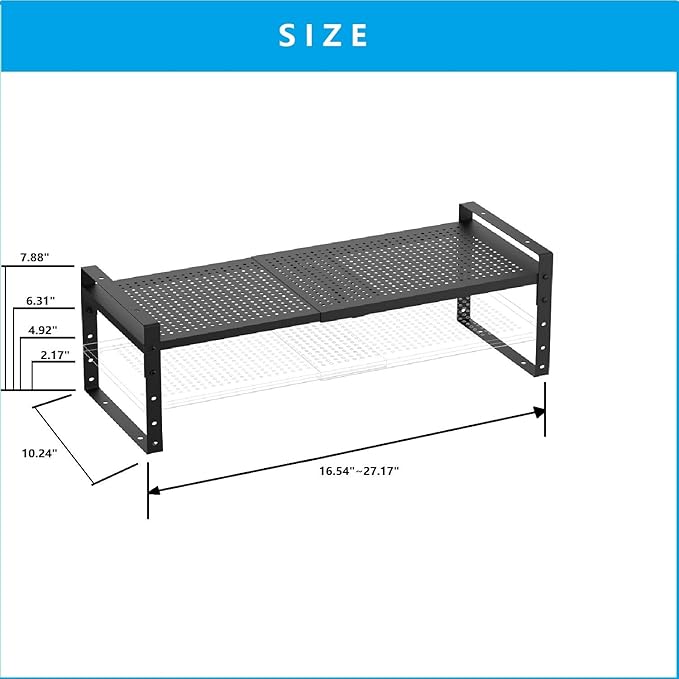 Expandable,Adjustable & Stackable Spice Rack, Cabinet Kitchen Countertop Shelf Organizer,Metal Pantry Storage Shelves - Space-Saving Storage Solution(1Pack/Black/Large)