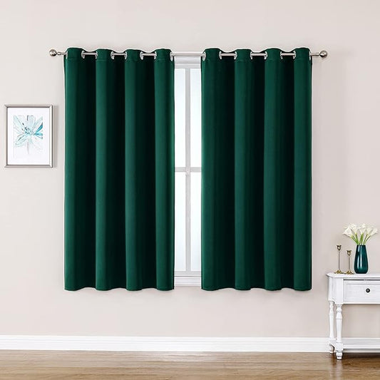 ChrisDowa Grommet Blackout Curtains for Bedroom and Living Room - 2 Panels Set Thermal Insulated Room Darkening Curtains (Forest Green, 52W x 45L)