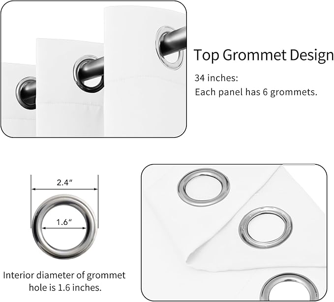 Easy-Going Blackout Curtains for Bedroom, Solid Thermal Insulated Grommet and Noise Reduction Window Drapes, Room Darkening Curtains for Living Room, 2 Panels (34x84 in, White)