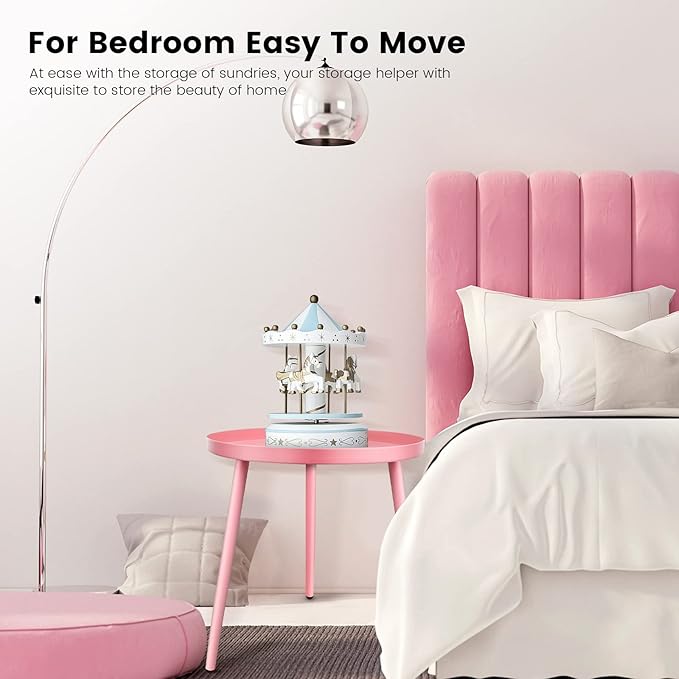 AOJEZOR Side Table: End Table for Any Room - Round Side Tables for Small Spaces - Pink with 3 Legged