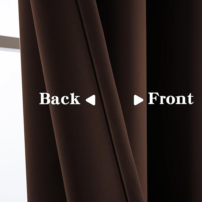Blackout Curtains 108 Inches Long for Bedroom, Thermal Insulated Blackout Curtains 2 Panels Set, Solid Grommet Privacy Room Darkening Drapes for Living Room Windows(W52 x L108, Chocolate)