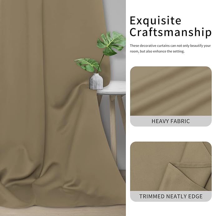 Easy-Going Blackout Curtains for Bedroom, Solid Thermal Insulated Grommet and Noise Reduction Window Drapes, Room Darkening Curtains for Living Room, 2 Panels(46x63 in, Tan)
