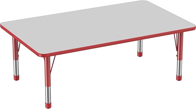 Factory Direct Partners FDP Rectangle Activity School and Classroom Kids Table (36 x 60 inch), Toddler Leg, Adjustable Height 15-24 inches - Gray Top and Red Edge