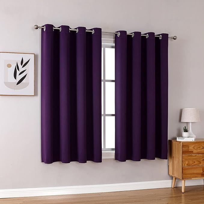 ChrisDowa Grommet Blackout Curtains for Bedroom and Living Room - 2 Panels Set Thermal Insulated Room Darkening Curtains (Royal Purple, 52W x 45L)