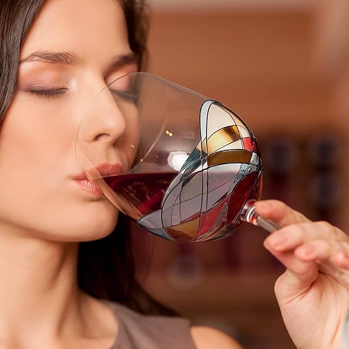 Bezrat Wine Glasses Hand Painted - Set of 2 - Women Wine Gift - Wine Lover Glass - Beautiful Glassware Gifts Ideas for Women Inspired by 'Duomo di Milano' Mothers Day - 12 oz (Blue)