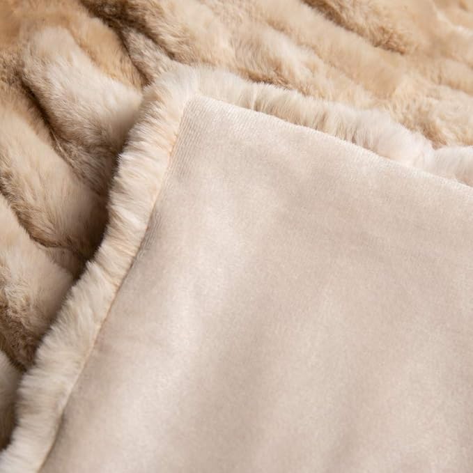 BATTILO HOME Ruched Luxurious Soft Beige Faux Fur Throw Blanket Fuzzy Plush Elegant with Reversible Mink Blanket for Sofa,Chair, Couch, Living Room, Home Decorative Blanket Tie dye (Beige, 50"x60")