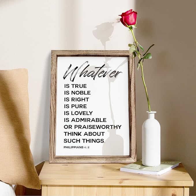 Christian Wooden Framed Signs, Rustic Home Decor, Family Signs, Living Room Decor, Philippians 4:8 Sign, Framed Wall Plaque Sign 15 * 11.5 inches, Finally Brothers and Sisters