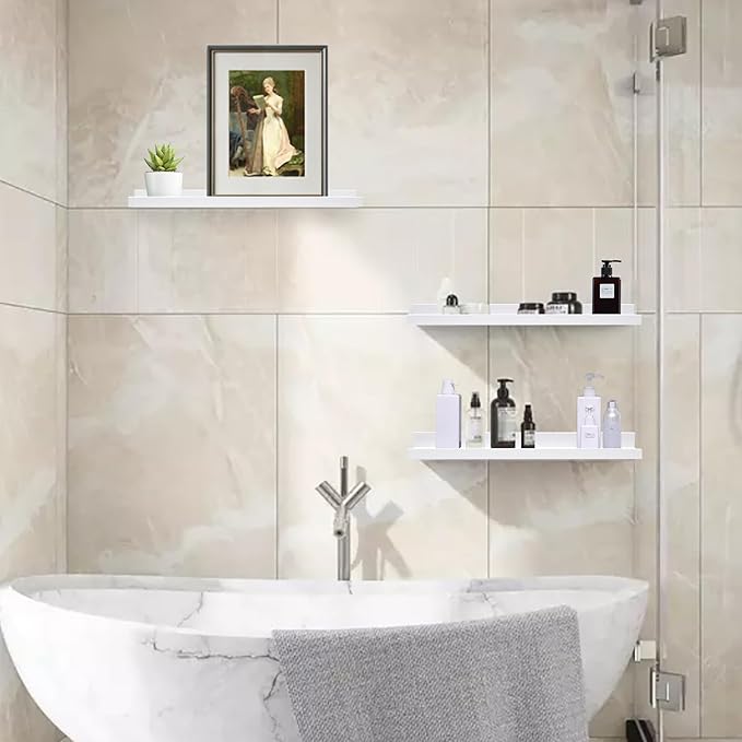 AZSKY White Kids Bookshelf Floating Shelves Wall Mounted 24 Inches Long Nursery Wooden Book Shelves for Toys Storage Picture Ledge Shelf for Living Room Bedroom Decor Books Photo Frames Set of 3