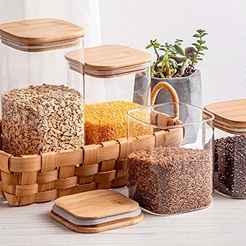 10 Pcs Glass Spice Jars - 8oz Empty Square Spice Storage Containers With Bamboo Airtight Lid and Labels - Thicken Small Glass canister for Kitchen Seasoning,Coffee Bean,Tea,Suger,Herbs