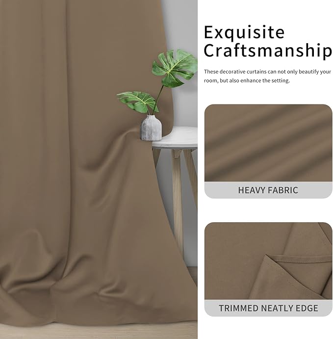 Easy-Going Blackout Door Curtains for Bedroom, Solid Thermal Insulated Grommet and Noise Reduction Window Drapes, Room Darkening Curtains for Living Room, 1 Panel (100x96 in, Camel)