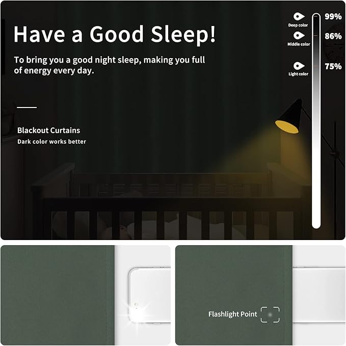 Easy-Going Blackout Curtains for Bedroom, Solid Thermal Insulated Grommet and Noise Reduction Window Drapes, Room Darkening Curtains for Living Room, 2 Panels (42x45 in, Greyish Green)