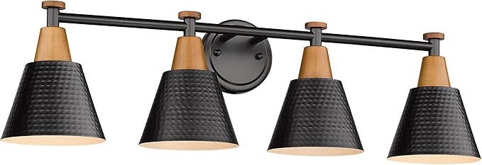 FEMILA Bathroom Vanity Light, 4-Lights Bathroom Light Fixtures Over Mirror, Modern Wall Mounted Lamp, Hammered Metal Shade, 4FG59B-4W BK