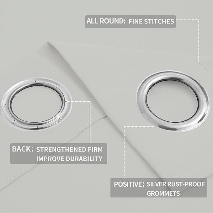 Easy-Going Blackout Curtains for Bedroom, Solid Thermal Insulated Grommet and Noise Reduction Window Drapes, Room Darkening Curtains for Living Room, 2 Panels(52x96 in, Greyish White)