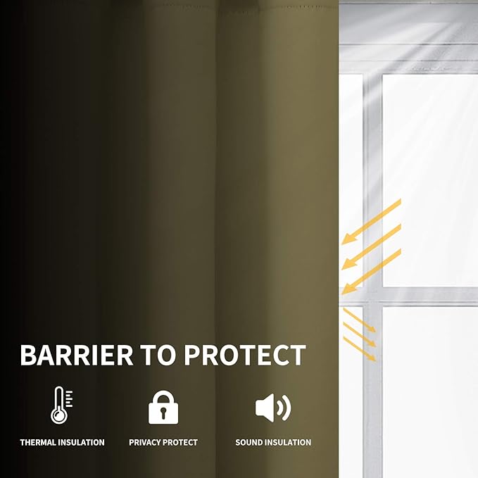 Easy-Going Blackout Curtains for Bedroom, Solid Thermal Insulated Grommet and Noise Reduction Window Drapes, Room Darkening Curtains for Living Room, 2 Panels (52x96 in,Khaki)