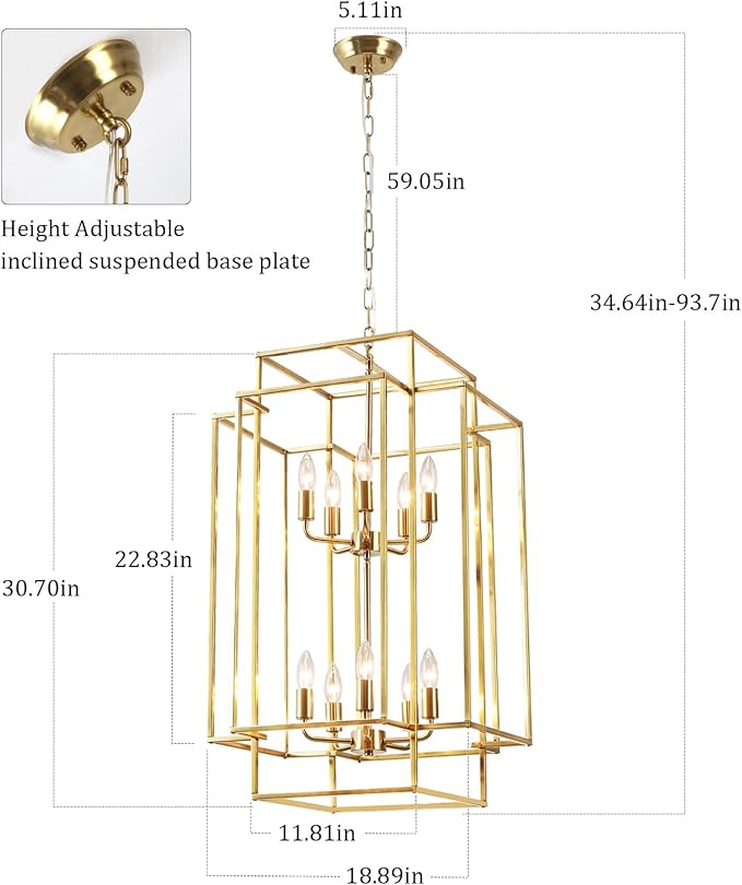 30" Farmhouse Gold Chandelier, 10-Light Foyer Lighting Fixtures, Lantern Tiered Pendant Light Fixtures, Metal Rustic High Ceiling Chandelier for Dining Room Entryway Staircase