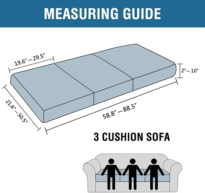 H.VERSAILTEX Super Stretch Individual Seat Cushion Covers Sofa Covers Couch Cushion Covers Slipcover Sets Thick Jacquard Textured Twill Fabric (3 Piece Sofa Cushion Covers, Sage)