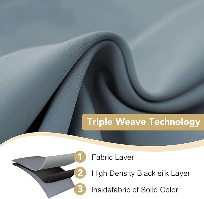 H.VERSAILTEX Elegant Grommet Blackout Thermal Insualted Solid Curtains/Drapes,Window Treatment Panels (Set of 2, Stone Blue, 52" W x 96" L)