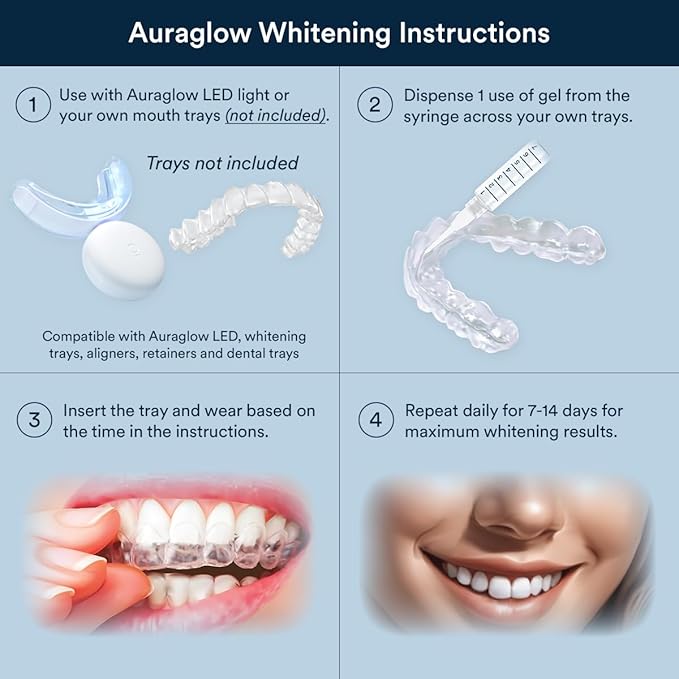 Auraglow Teeth Whitening Kit & 44% Teeth Whitening Gel Refill Pack