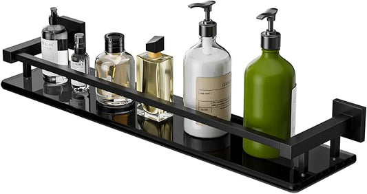 Alise Bathroom Shelves,Matte Black Glass Shelf for Bathroom, Modern Floating Shelves,20 inch