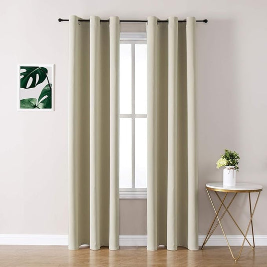 ChrisDowa Grommet Room Darkening Curtains for Bedroom and Living Room - 2 Panels Set Thermal Insulated Blackout Curtains (Beige, 42W x 84L)