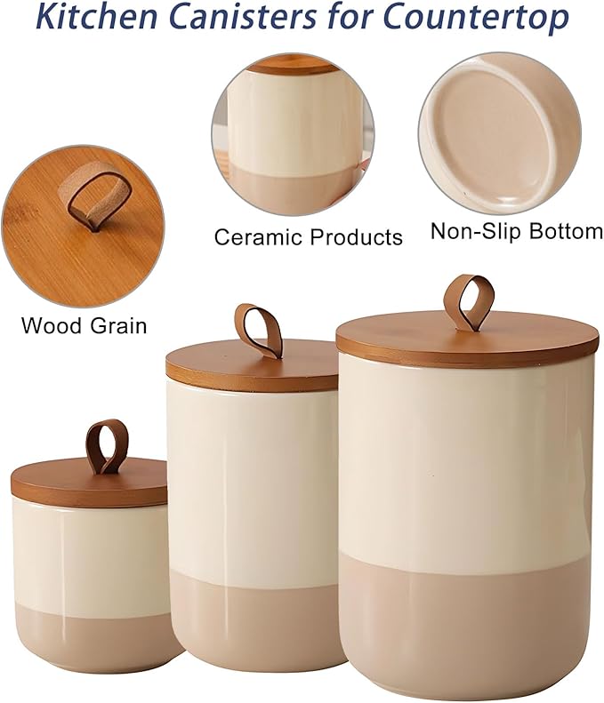 Coffee Canister, Ceramic Food Storage Jars with Lids Salt Matcha Container Brown Sugar Container Bowl for Kitchen Tea, Coffee Beans, Spice (#001Khaki-27oz/800ml)