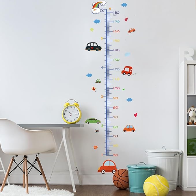 Cartoon Car Self-adheve Vinyl Nursery Wall Decal Baby Growth Chart Sticker for Bedroom Play Room