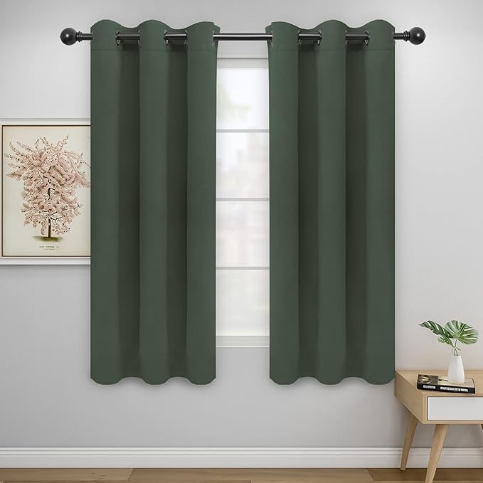 Easy-Going Blackout Curtains for Bedroom, Solid Thermal Insulated Grommet and Noise Reduction Window Drapes, Room Darkening Curtains for Living Room, 2 Panels(42x63 in, Greyish Green)