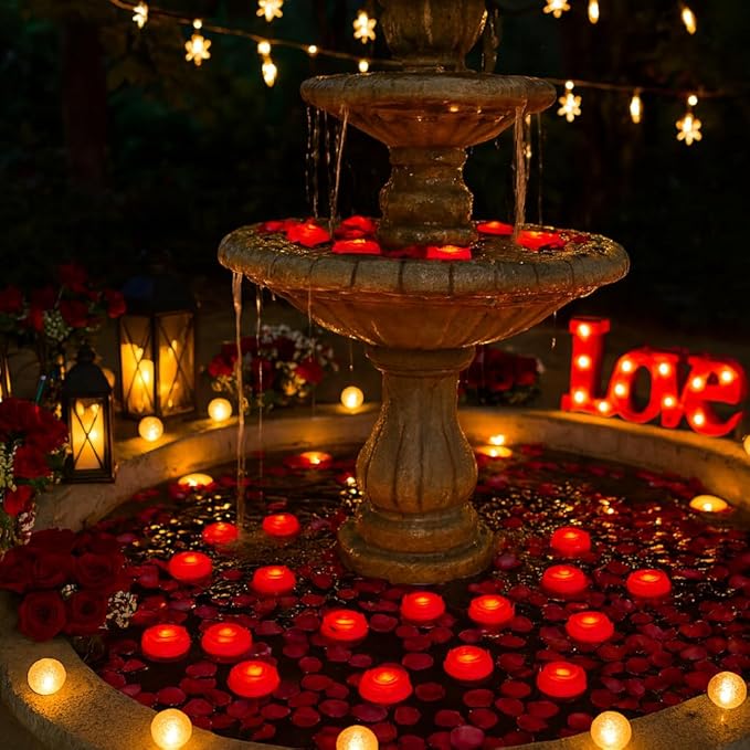 Aignis 12pcs Flameless LED Floating Candles, Red Rose Plastic Tealights Battery Operated, 120+ Hours Glow Time, Cozy Light for Romantic Pool/Bathtub/Hot Bath/Wedding Centerpiece Decor(D2.83 * H1.42)
