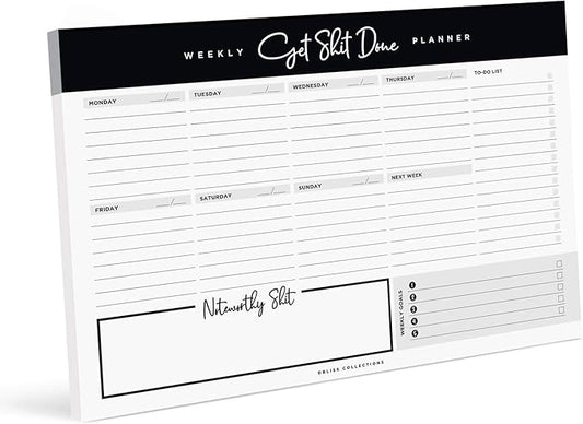 Bliss Collections Weekly Planning Pad, Desk Calendar - Get Stuff Done - Undated Tear-Off Sheets Notepad - Organizer, Scheduler for Goals, Tasks, Ideas, Notes & To-Do Lists - 6" x 9", 50 Sheets