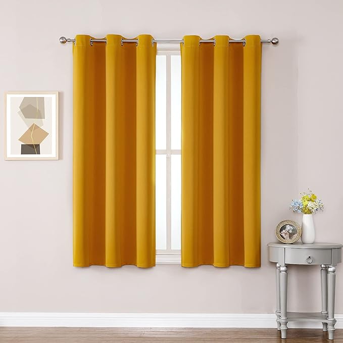 ChrisDowa Grommet Room Darkening Curtains for Bedroom and Living Room - 2 Panels Set Thermal Insulated Blackout Curtains (Mustard Yellow, 42W x 63L)
