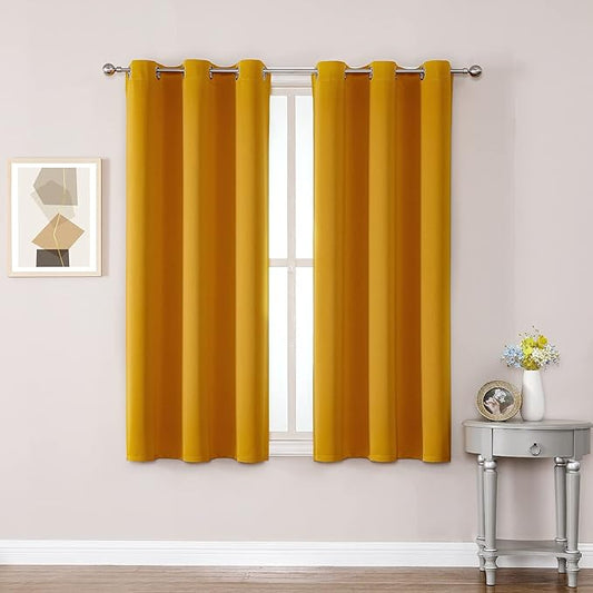 ChrisDowa Grommet Room Darkening Curtains for Bedroom and Living Room - 2 Panels Set Thermal Insulated Blackout Curtains (Mustard Yellow, 42W x 63L)