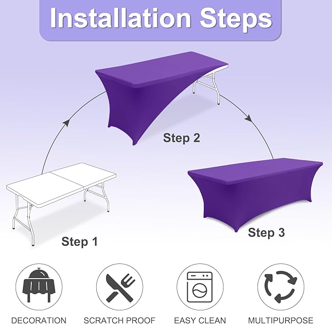 ABCCANOPY 6 FT Purple Spandex Table Cover Stretch Fitted Wrinkle Resistant Tablecloth Reuse for Rectangular Folding Table Patry Event Wedding Banquet Protector
