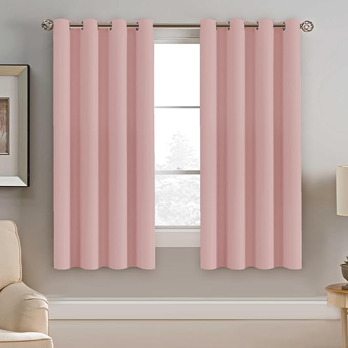 H.VERSAILTEX Blackout Window Curtain Panels Thermal Insulated Room Darkening Solid Grommet Curtains/Drapes for Bedroom Privacy Protection (Set of 2 Panels,52 by 63 Inch Long, Baby Pink)