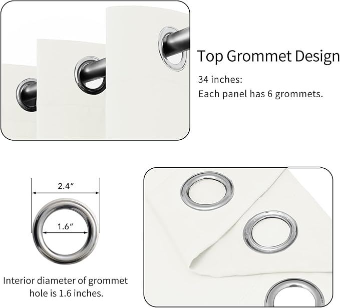 Easy-Going Blackout Curtains for Bedroom, Solid Thermal Insulated Grommet and Noise Reduction Window Drapes, Room Darkening Curtains for Living Room, 2 Panels (34x72 in, Ivory)