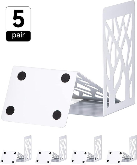 Book Ends, Bookends, Bookends for Shelves, Bookend, Book Ends for Heavy Books, White Metal Book Shelf Holder Home Decorative, Book Stoppers for Shelves, Bookend Supports 5 Pair