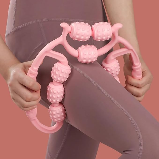 10 Roller Circular Leg Massager with Bonus Massage Stick – Manual Back & Leg Rollers, Relajador de Piernas Set, Circular Leg Clamp Roller for Neck, Arms & Legs (Pink)