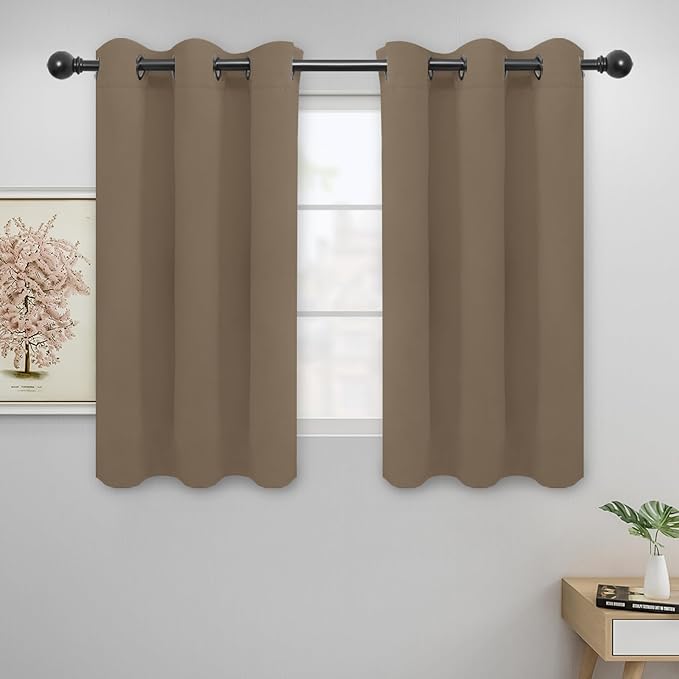 Easy-Going Blackout Curtains for Bedroom, Solid Thermal Insulated Grommet and Noise Reduction Window Drapes, Room Darkening Curtains for Living Room, 2 Panels (42x45 in, Camel)