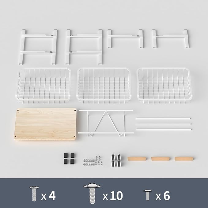 4-Layer Fruit Basket Kitchen Food Storage Organizer and Storage Rack, Stackable Storage cart with Desktop, Pull-Out Hollow Metal Storage Basket, liding Out Storage,White