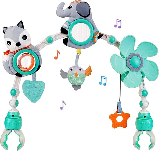 Baby Stroller Arch Mobile, Adjustable Musical Arch Toys Mobile for Crib with Universal Clamps, Versatile Activity Toy Bar for Bouncer Infant Car Seat Toys 0 6 Months Mobile for Bassinet Swing - Gray