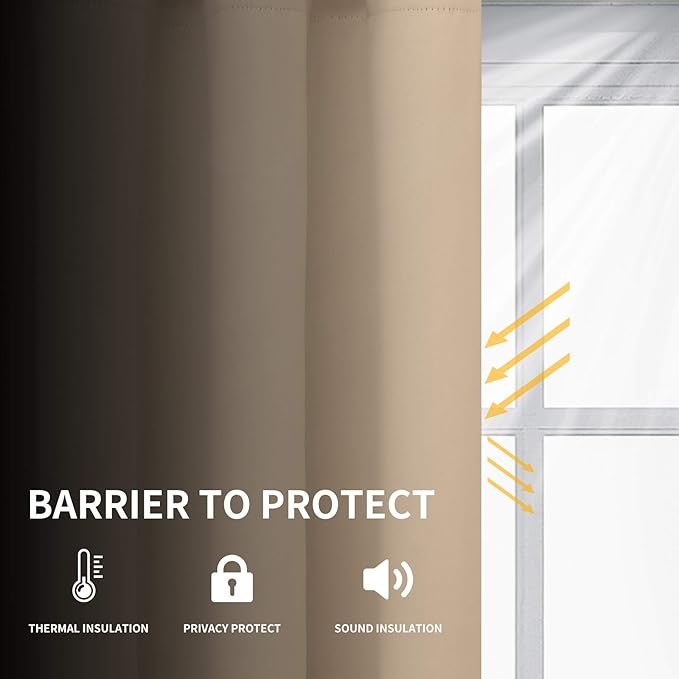 Easy-Going Blackout Curtains for Bedroom, Solid Thermal Insulated Grommet and Noise Reduction Window Drapes, Room Darkening Curtains for Living Room, 2 Panels (52x96 in,Beige)